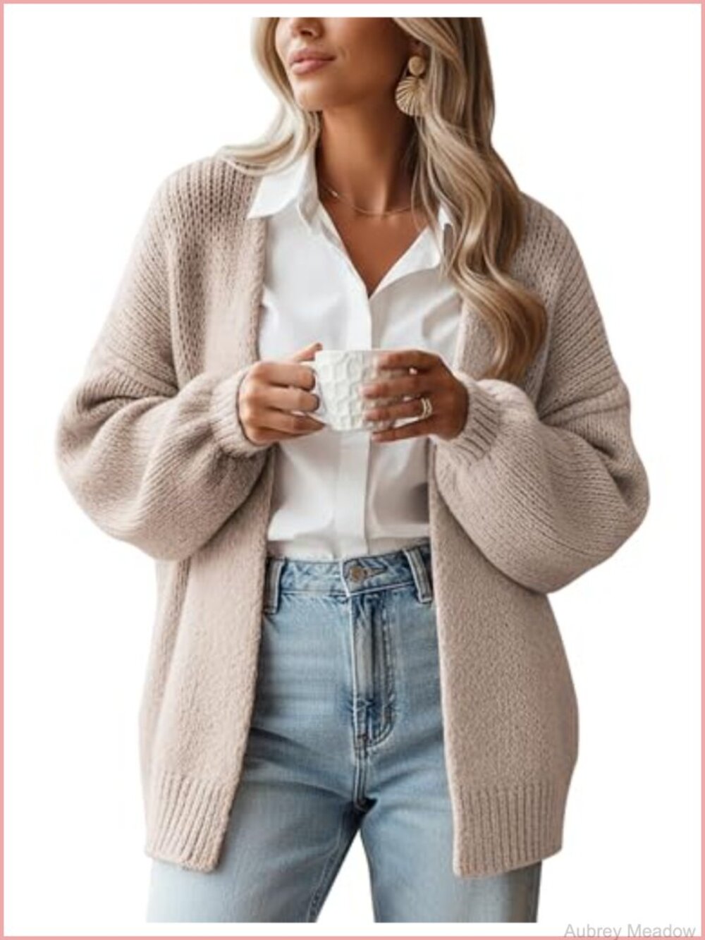 Womens Oversized Chunky Knit Cardigan Long Sleeve Open Front Lightweight V-Neck
